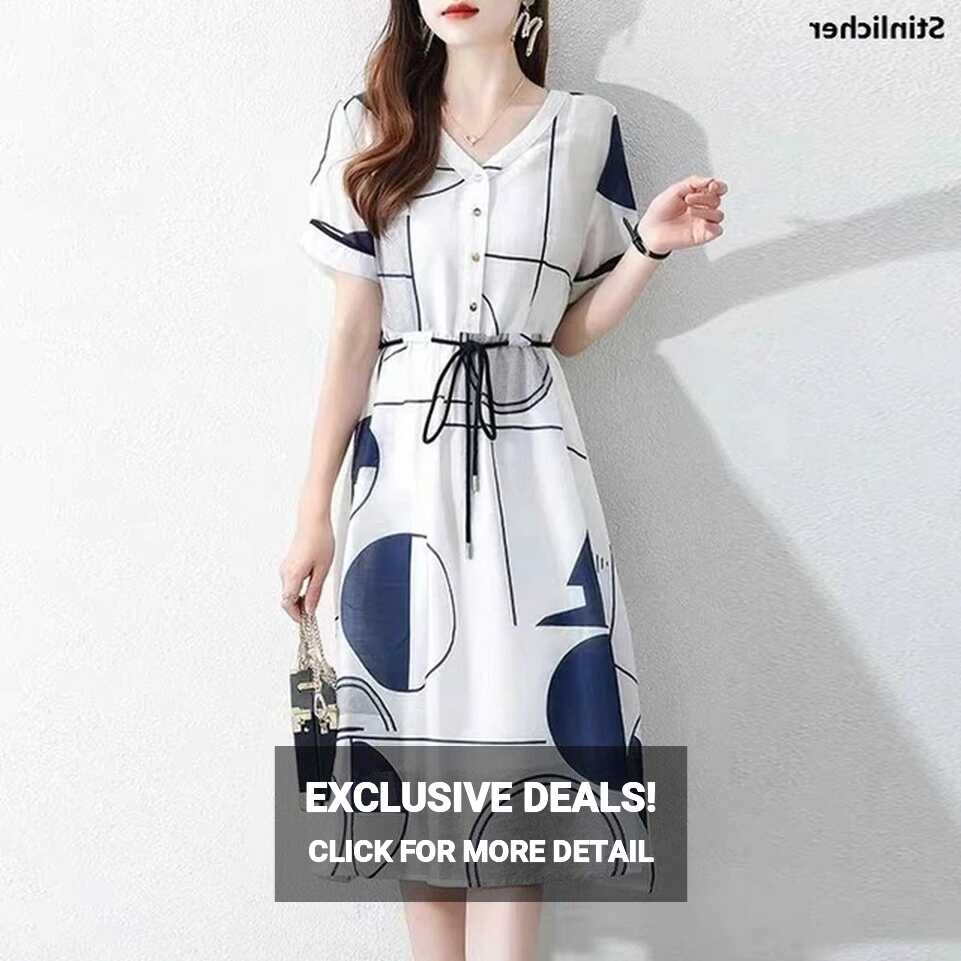 Korean Fashion Summer Knee-Length Midi Dress Women Casual Short ...