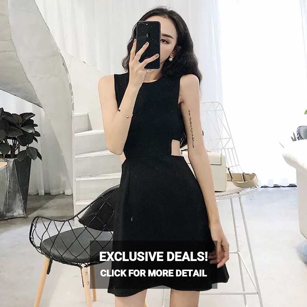 Korean Fashion sexy little black dress open sided dress | Shopee ...