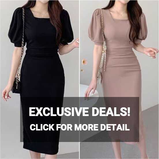 Korean Plain Puff Sleeve Bodycon Dress #23034 | Lazada PH