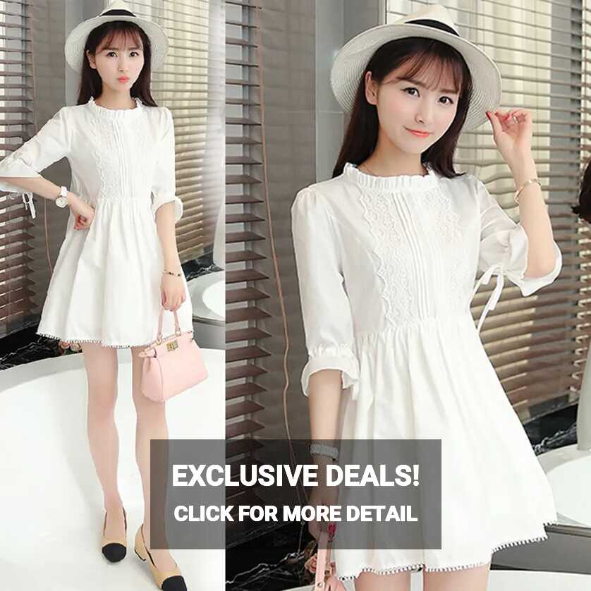 Korean White Lace Mini Dress Elegant Summer Beach Party Girls ...