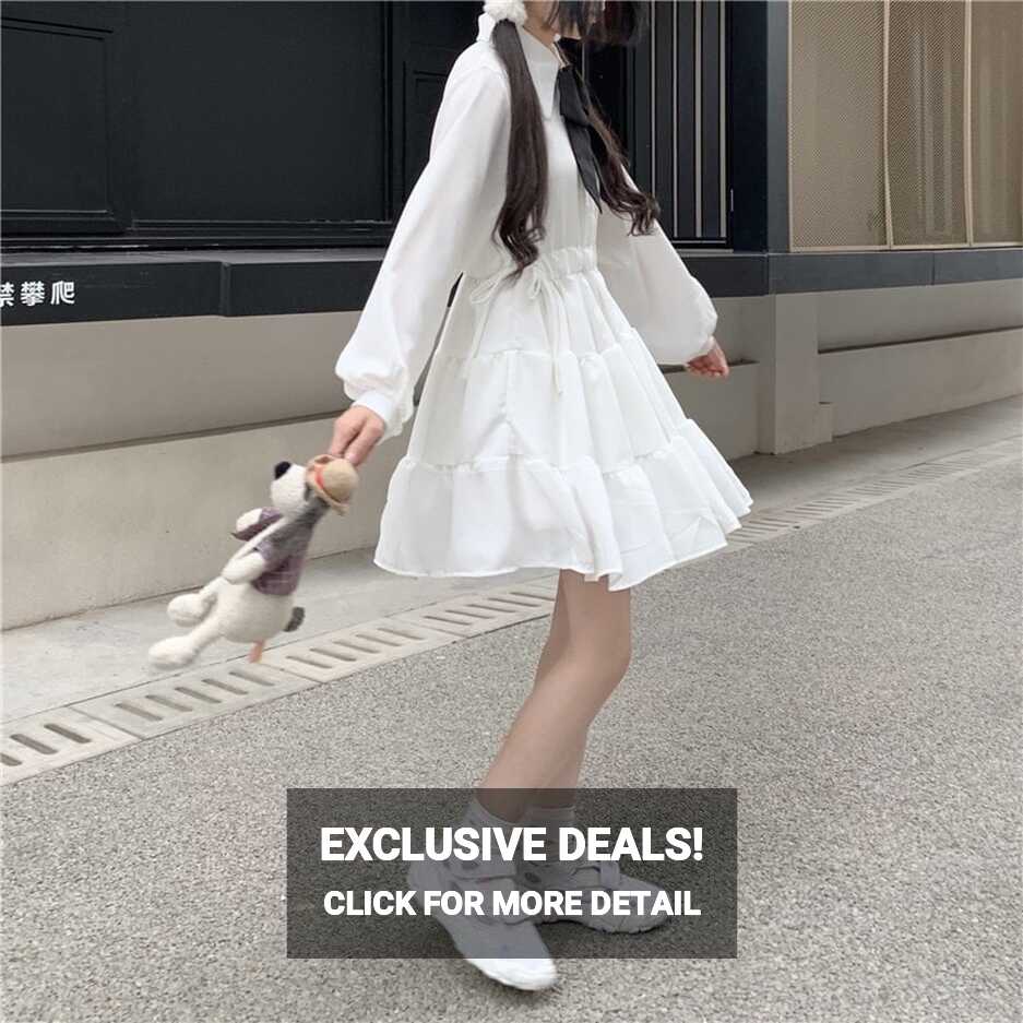 Korean White Sweet One Piece Dress - Kawaii Fashion Shop | Cute ...