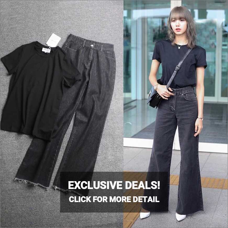 Kpop Korean Celebrity Black High Waist Wide Leg Jeans Women 2022 ...