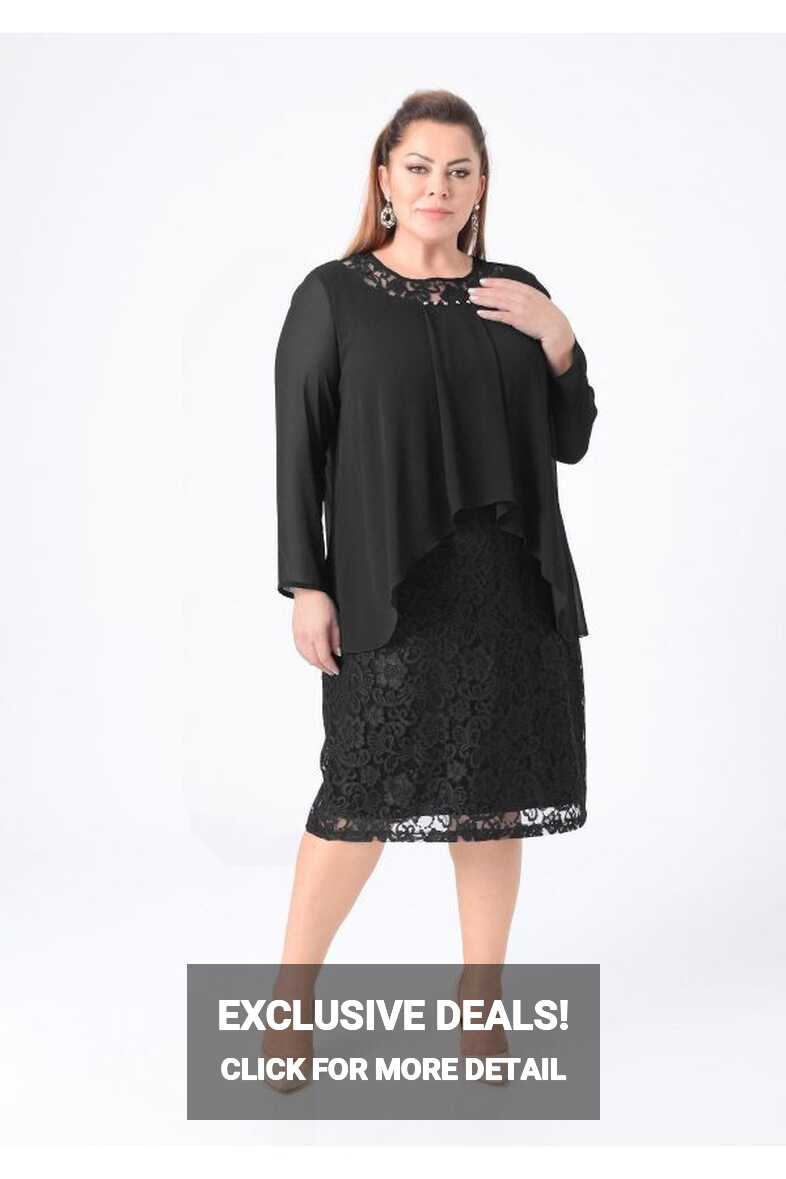 LİLAS XXL Plus Size Black Colored Lace Evening Dress - Trendyol