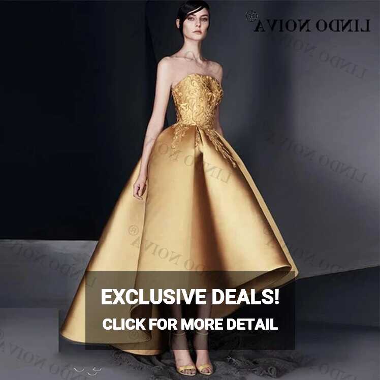 LINDO NOIVA Elegant Gold Prom cocktail Dress Strapless High-Low ...