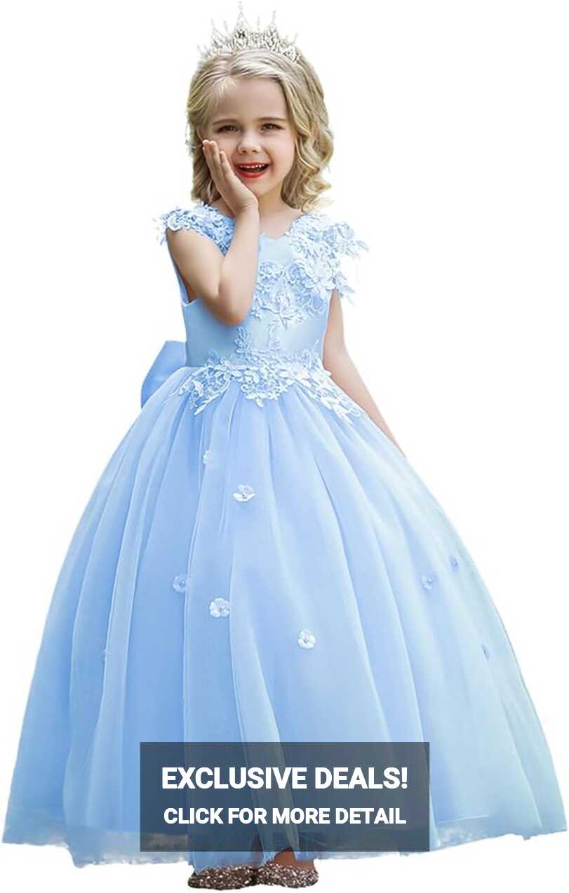 LOLANTA Kids Ball Gown Dresses for Girls Crew Neck Lace Beaded ...