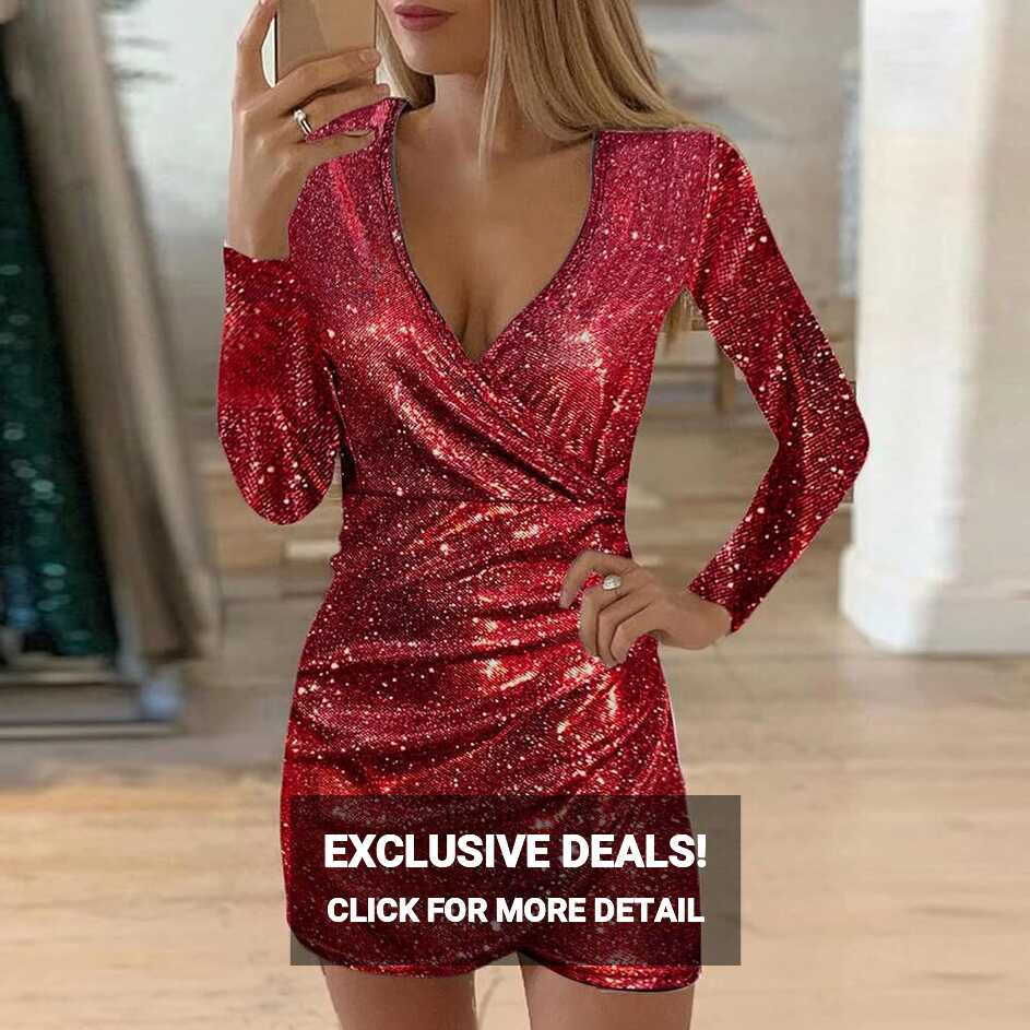 LOPILY Women&#39;s Sexy V Neck Sequins Elegant Party Dress Long ...