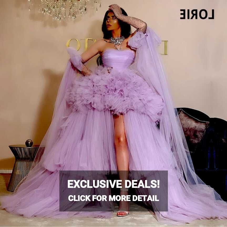 LORIE High Low Prom Dresses 2024 Tiered Tulle Light Purple Short ...