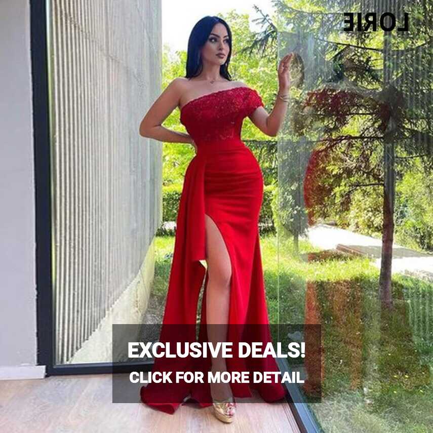 LORIE Red Strapless Full Length Prom Dresses 2022 High Slit Party ...