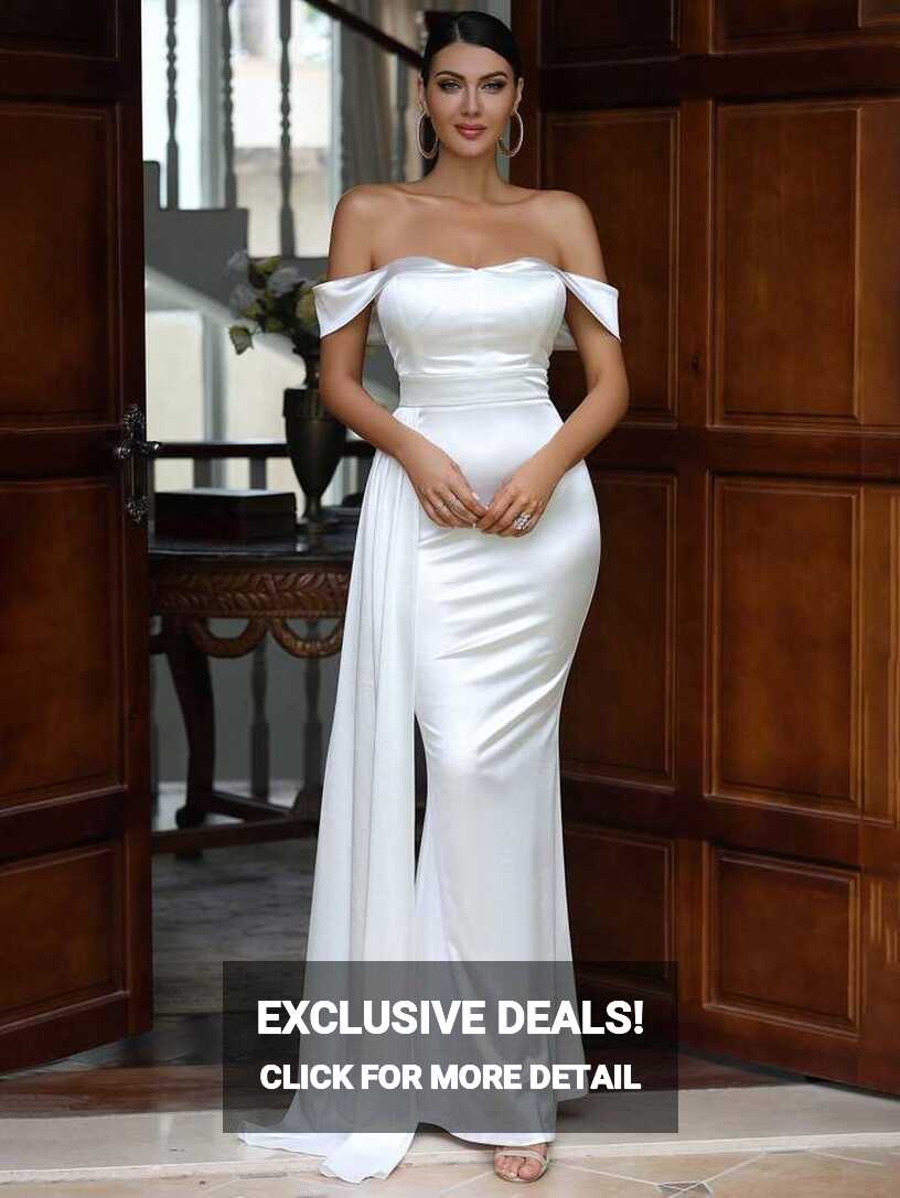 LOVE&amp;LEMONADE Off Shoulder Side Draped Wedding Dress | SHEIN EUR