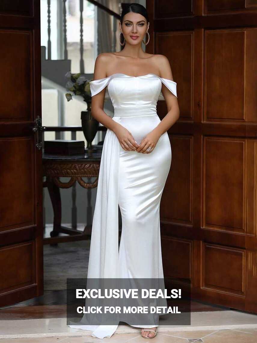 LOVE&amp;LEMONADE Off Shoulder Side Draped Wedding Dress | SHEIN