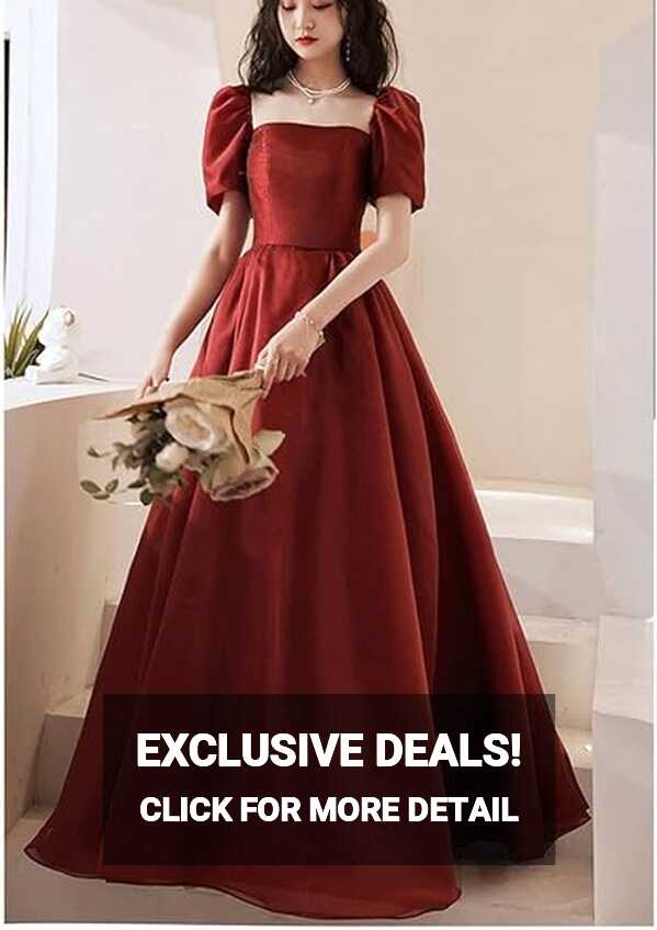 LSDJGDDE Simple Ball Gown Puff Sleeve Square Collar Long Party ...