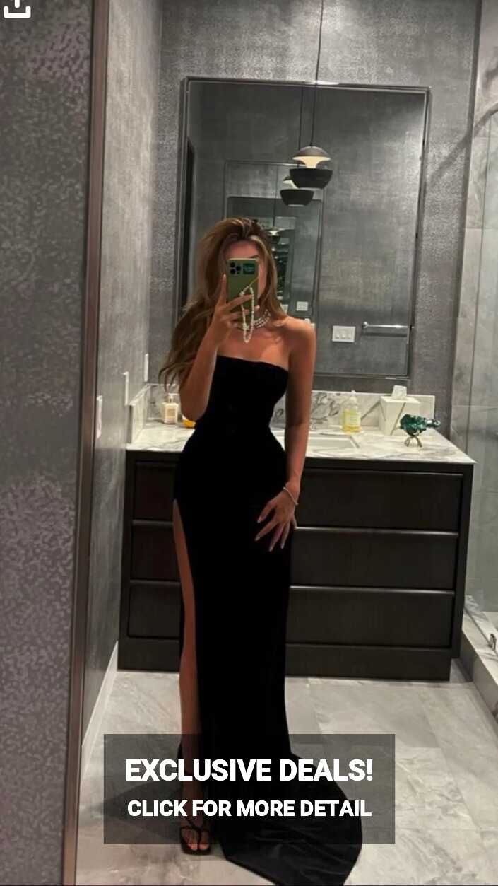 LTP0201,Simple Black Prom Dress With High Split Strapless Sexy ...