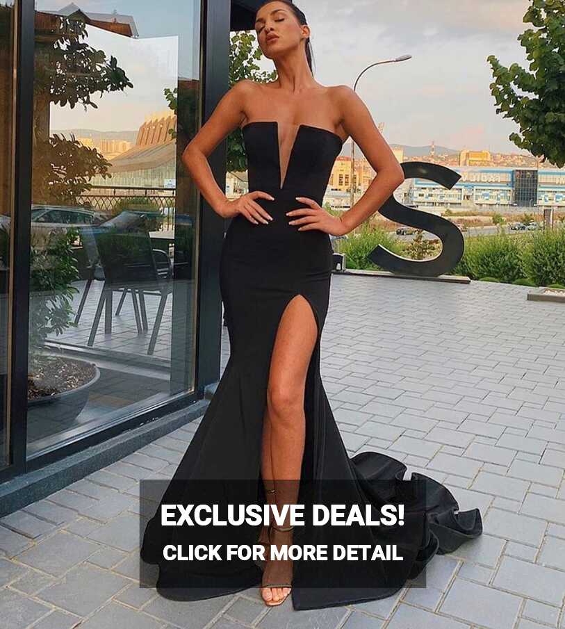 LTP0253,Elegant Sexy Deep V Tube Top Side Slit Evening Dress ...