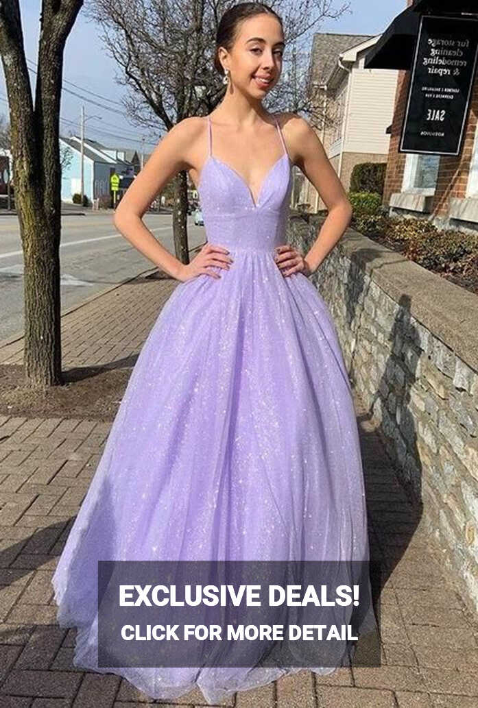 LTP0916,Lavender V-neck Sparkly Long Prom Dresses,Winter Formal ...