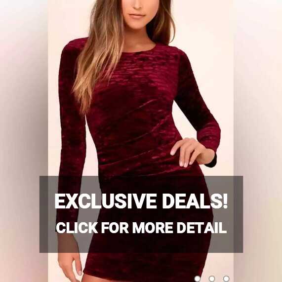 LULU&#39;S In a Gleam Burgundy Velvet Long Sleeve Bodycon Dress S | eBay