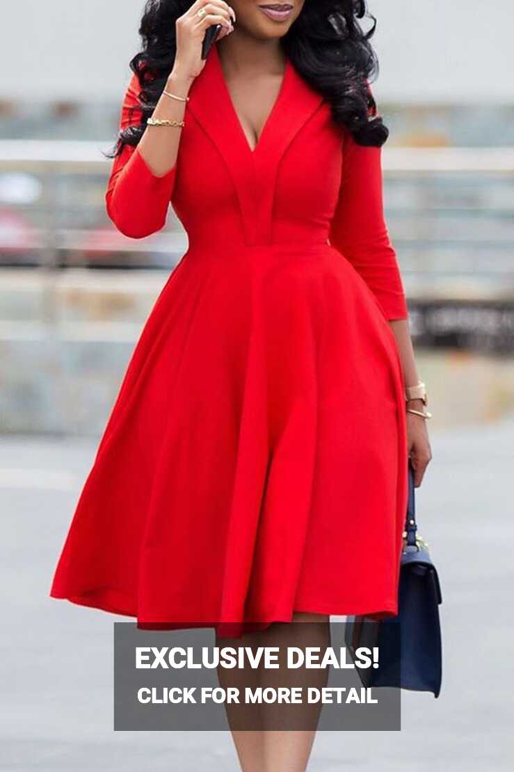 LW Lovely Leisure V Neck Red Knee Length Dress