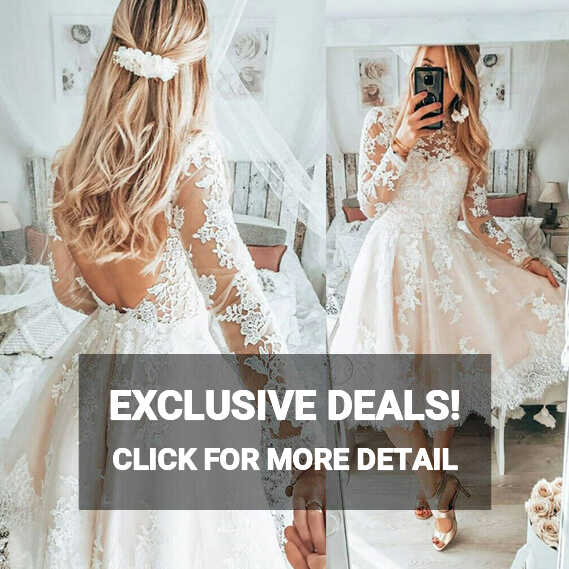 Lace Applique Short Wedding Dresses Long Sleeves Backless Bridal ...