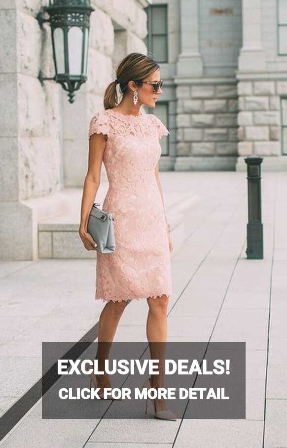 Lace Blushing Pink Formal Dresses Knee Length Wedding Party Dress