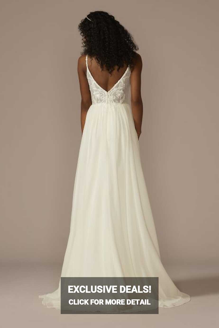 Lace Bodice Spaghetti Strap A-line Wedding Dress | David&#39;s Bridal