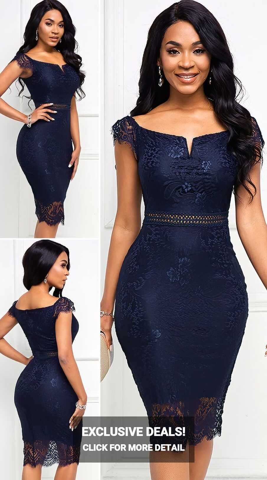 Lace Cap Dress Navy Blue Bodycon Dress