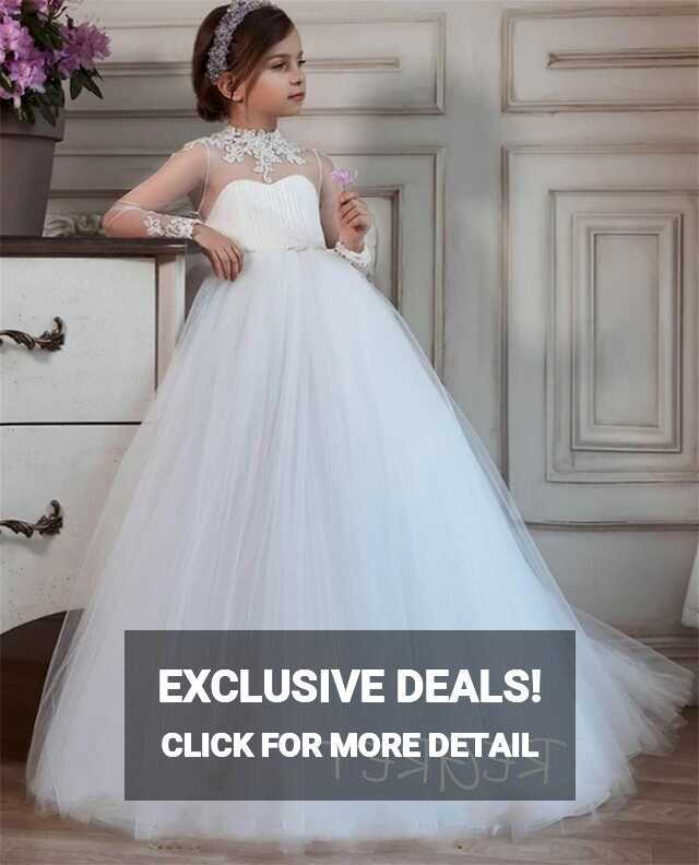 Lace Cheap 2020 Flower Girl Dresses Ball Gown Sheer Neck Little ...