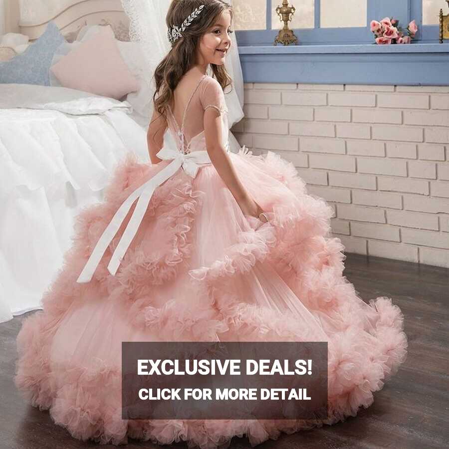 Lace Flower Girl Dress Butterfly Kids First Communion Gown ...