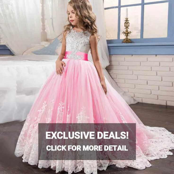 Lace Girls Kids Wedding Flower Girl Dress Princess Party Long ...