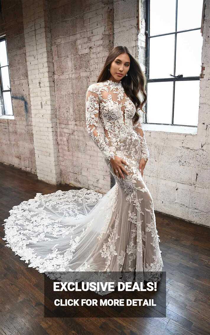 Lace High-Neck Wedding Dress with Long Sleeves | Martina Liana ...