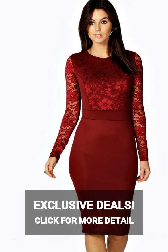 Lace Long Sleeve Bodycon Midi Dress