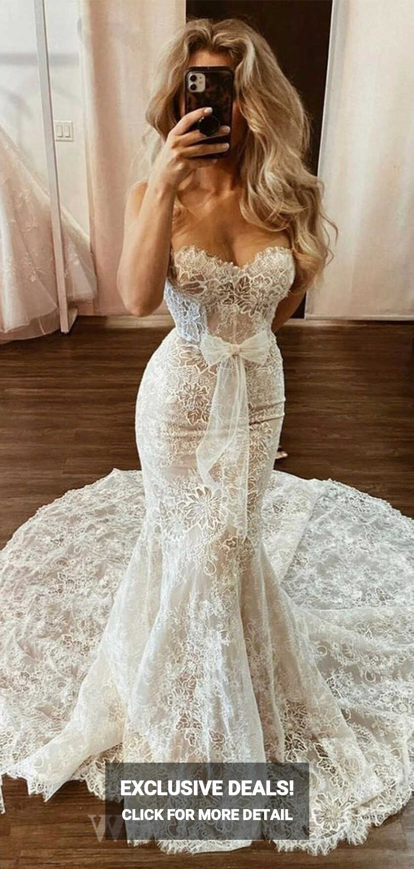 Lace Mermaid Strapless Princess Garden Beach Vintage Long Wedding ...