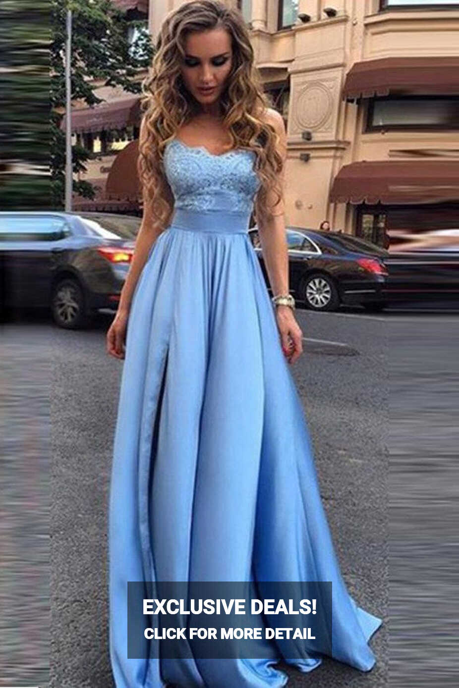 Lace Sweetheart A Line Light Blue Prom Dress JTA9451