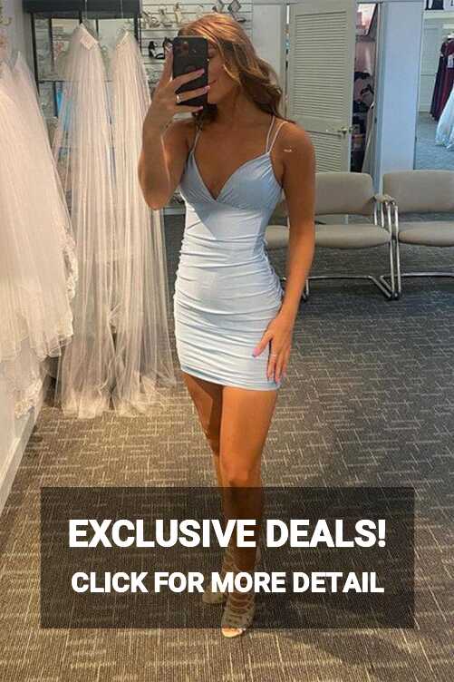 Lace Up Back Tight Light Blue Mini Dress For 2023 Homecoming Dance ...