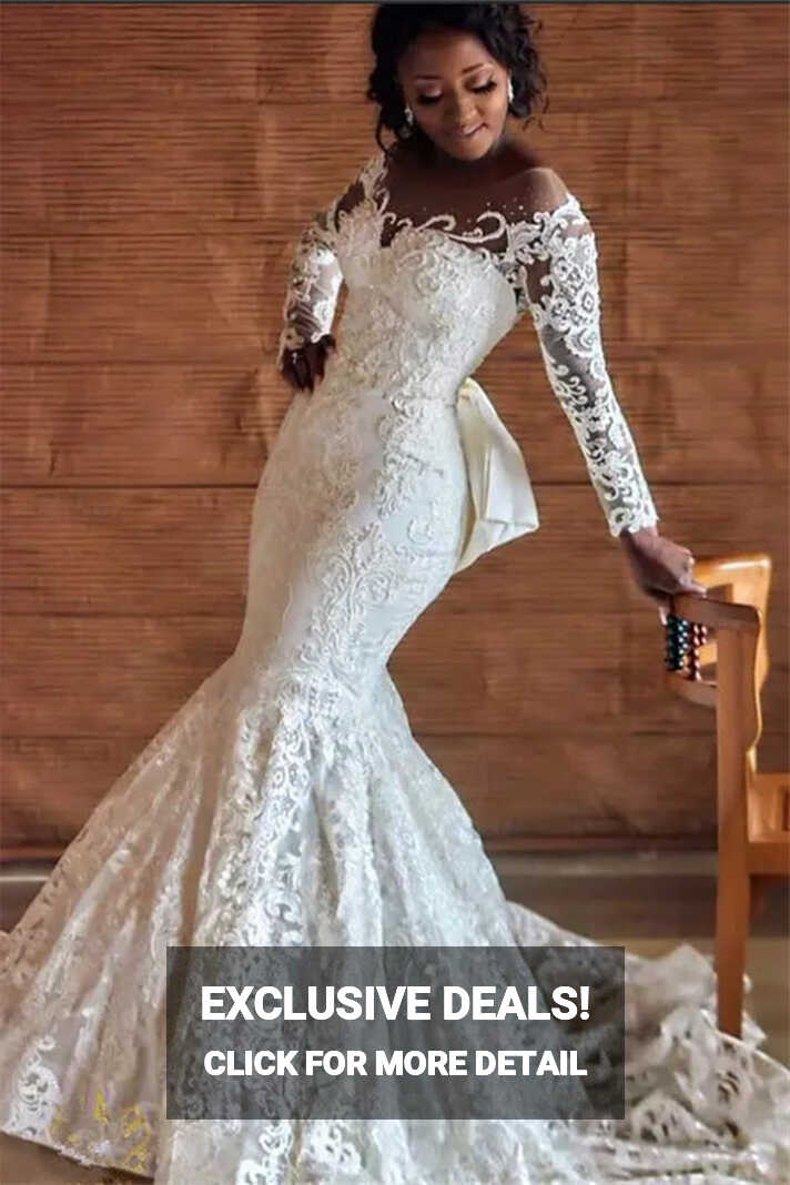 Lace Wedding Bridal Dress with Long Sleeves Plus Size BWD042