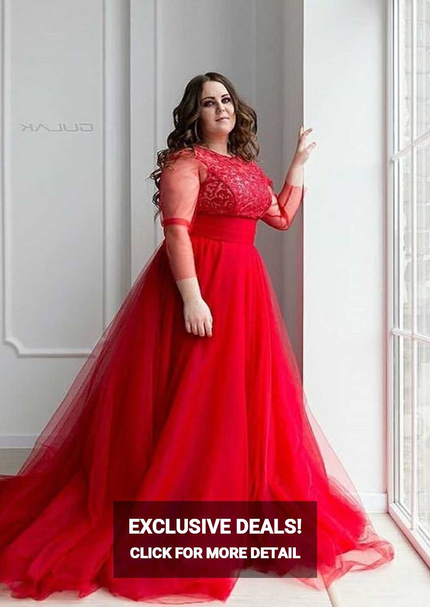 Lace Wedding Dress Red Tulle, Plus Size, Romantic, A-line ...