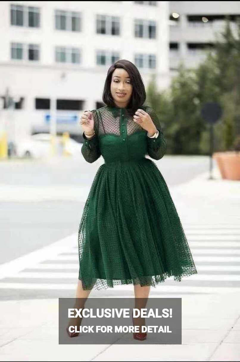 Lace long sleeve turned down collar knee length dress – Midrand ...