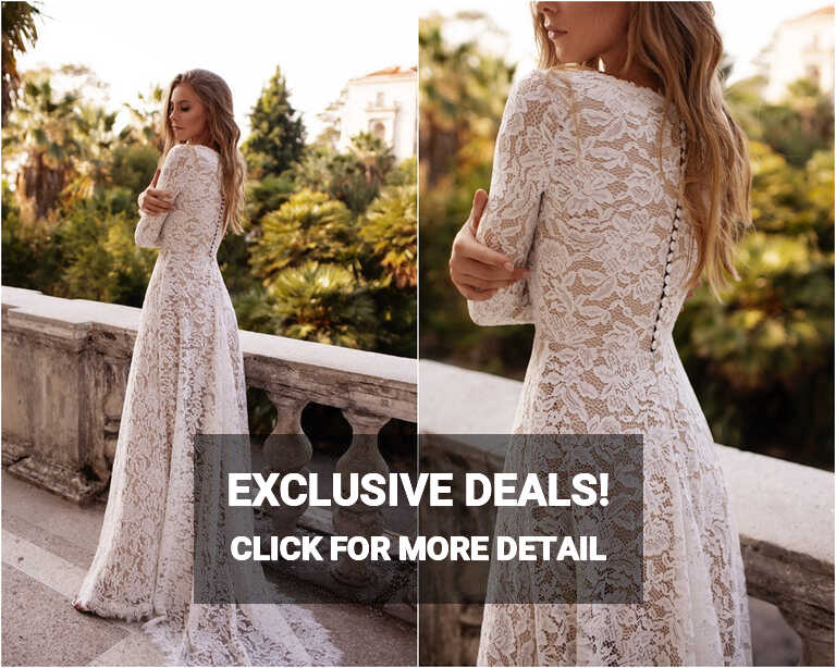 Lace wedding dress with sleeves simple boho | ORLA modest gown ...