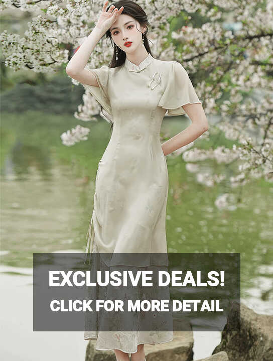 Ladies A Line Green Chinese Modern Cheongsam Costume Qipao Dress ...