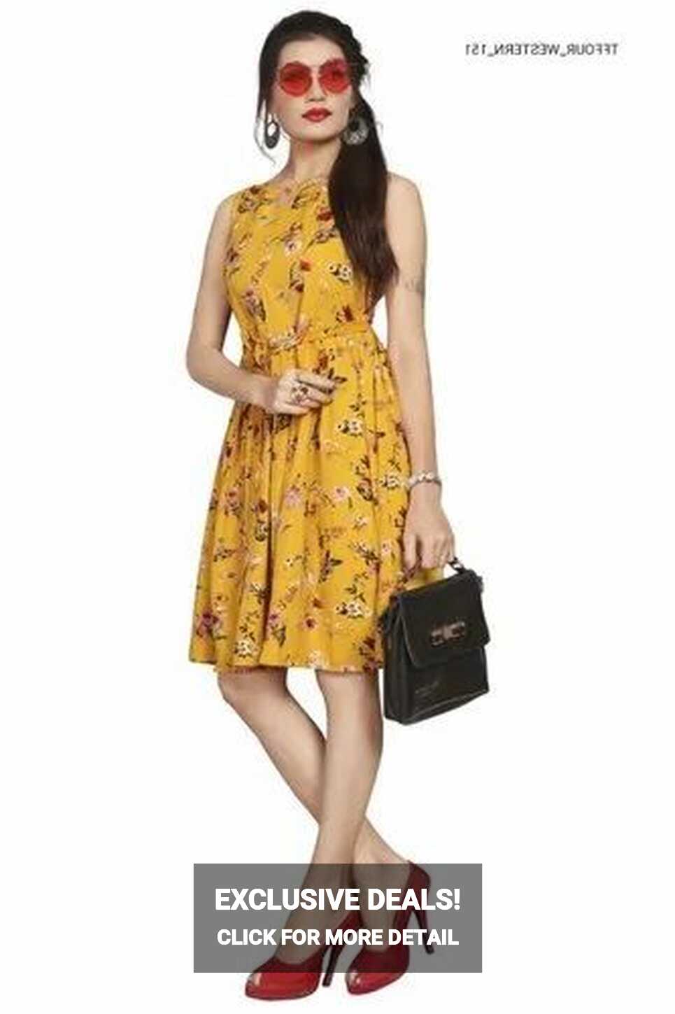 Ladies American Crepe Printed Knee Length Sleeveless Dress at Rs ...