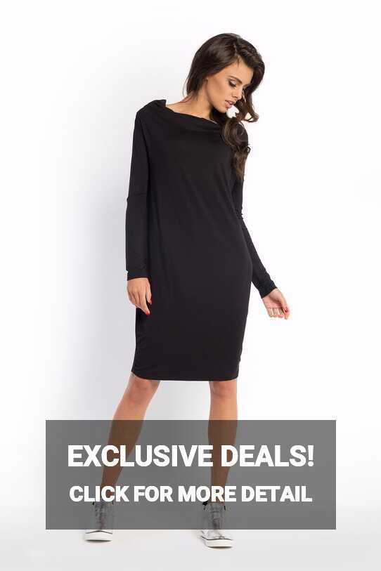 Ladies Basic Casual Loose Fit Cowl Neck Knee Length Dress Long ...