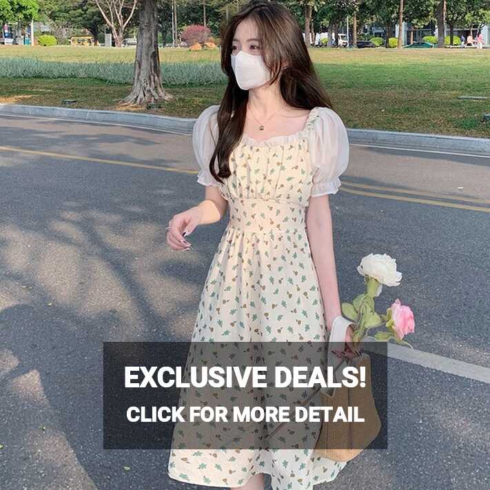 Ladies Dress 2022 Ladies Square Neck Puff Sleeve Floral Korean ...