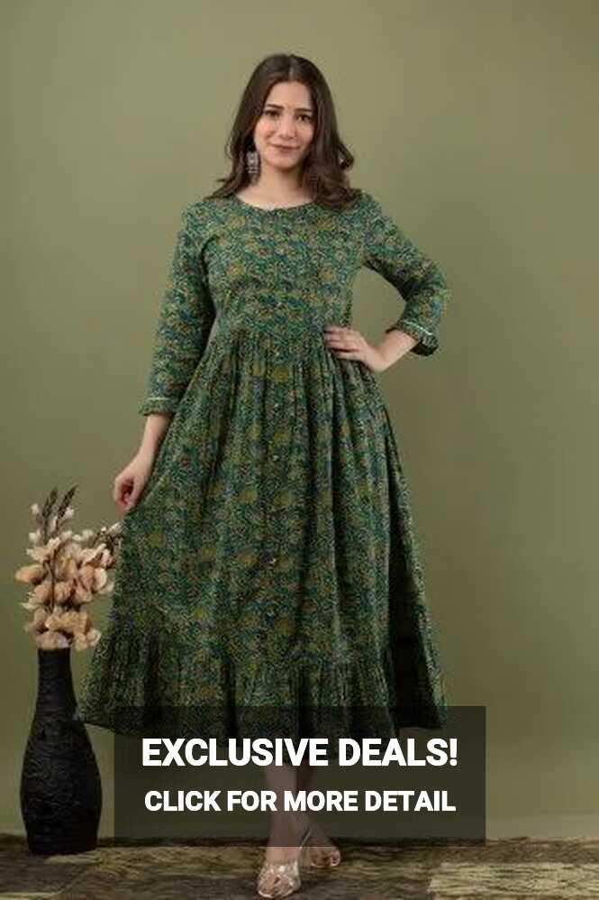 Ladies Long Anarkali Gown Flared Summer Cotton Dress Cotton Boho ...