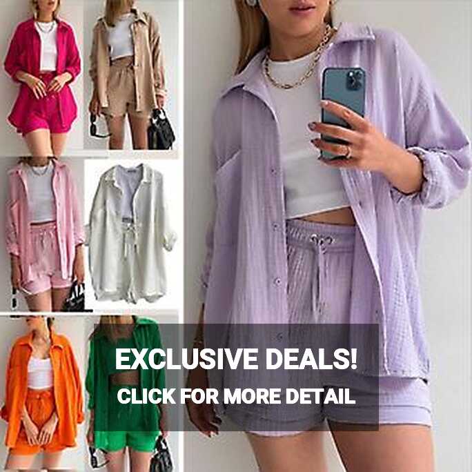 Ladies Long Sleeve Shirts Shorts Set Loose Tops Crepe Shirts ...