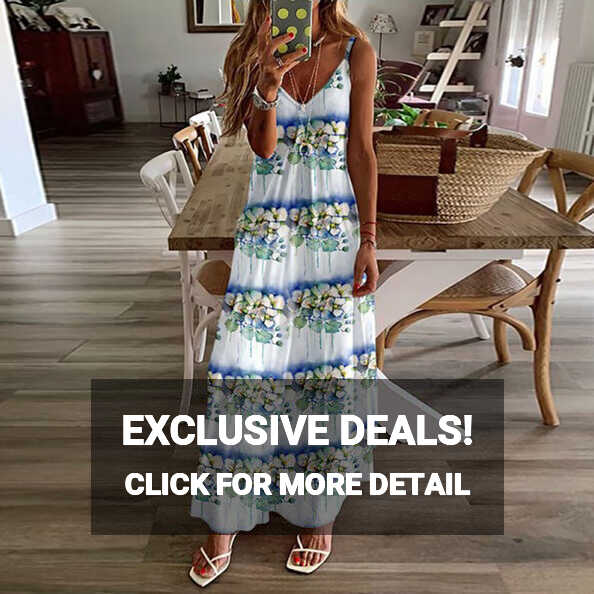 Ladies Spaghetti Strap Beach Dress V-Neck Loose Seaside Vacation ...