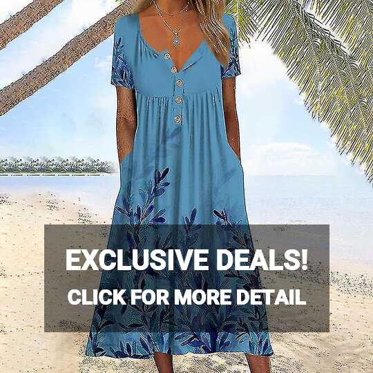 Ladies V Neck Maxi Dresses Casual Baggy Summer Beach Sundress ...