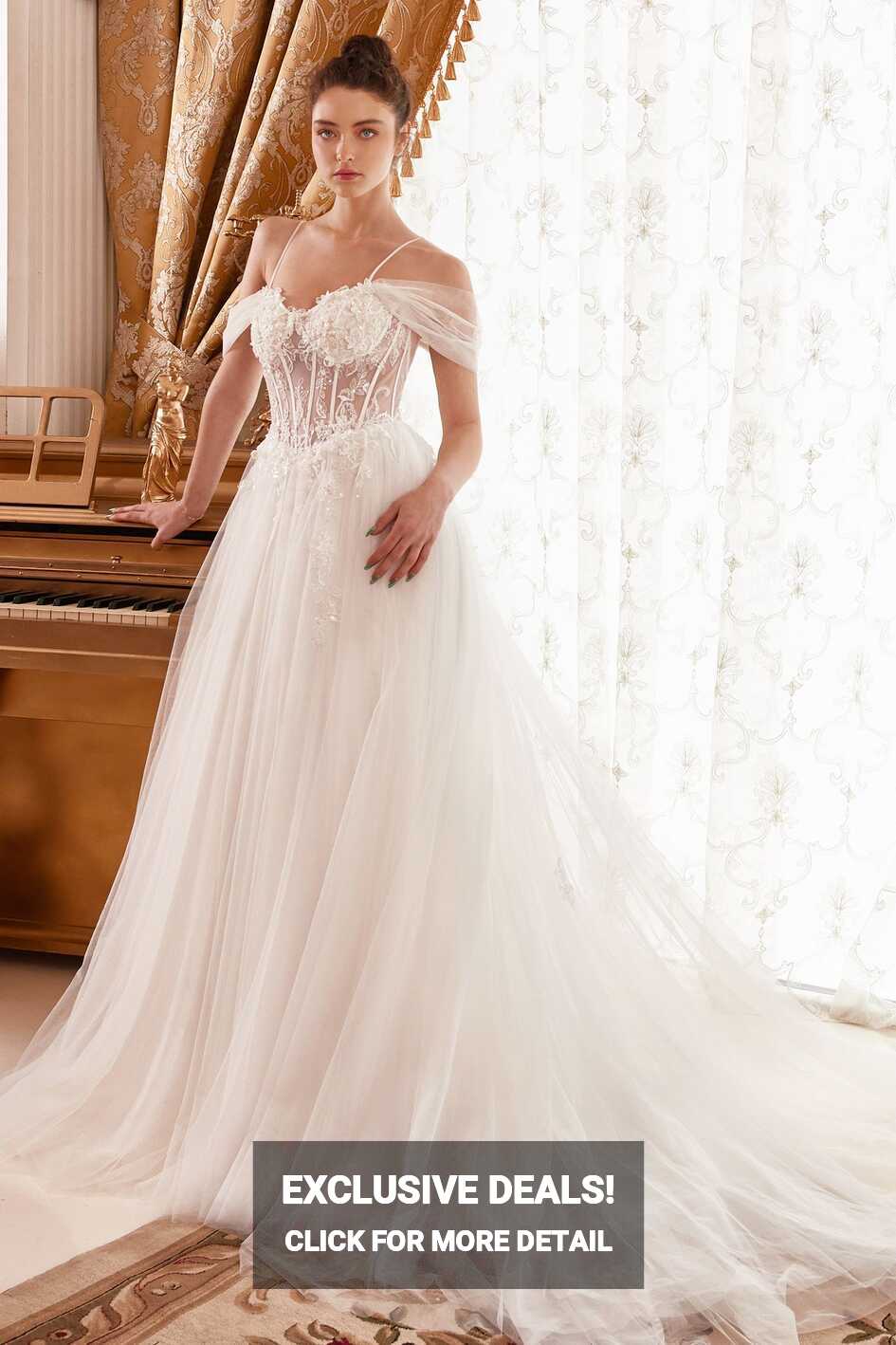 Ladivine WN307 A Line Tulle off the shoulder Sheer Corset Wedding ...