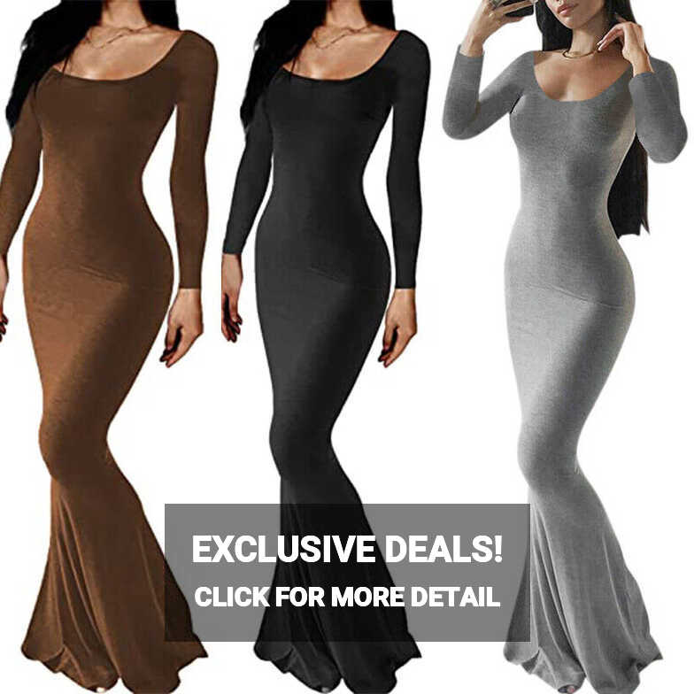 Lady Long Sleeve Bodycon Maxi Long Dress Slim Sexy Elegant ...