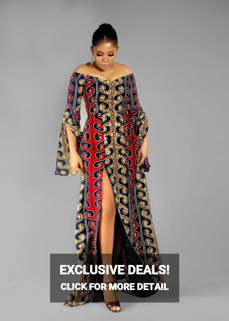 Lanu African print Ankara maxi dress with double slit – Afrothrone