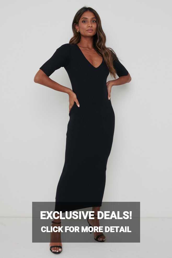 Lara Ribbed Midi Dress - Black – Pretty Lavish