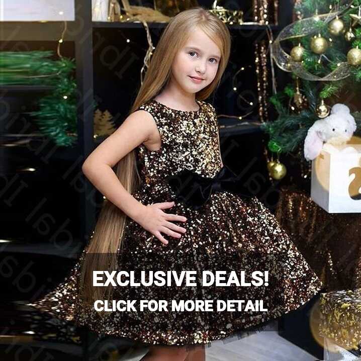 Latest Gold Sequined Flower Girls Dresses Short Ball Gown Kids ...