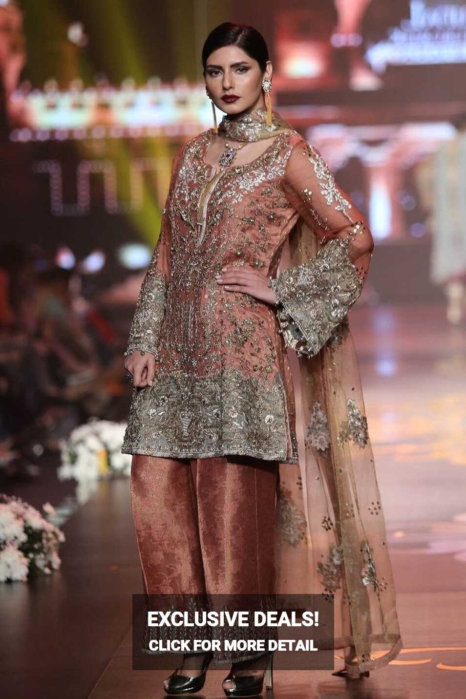 Latest Pakistani Party Wear in Peach Color #Y2027 - Large